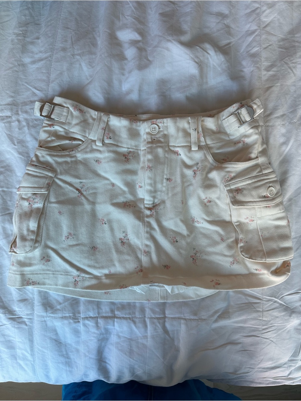 Cream Floral Mini Skirt with Cargo Pockets